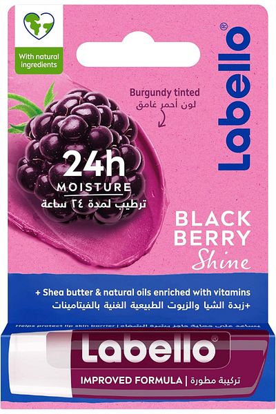 LABELLO Blackberry Shine Lip Balm, 24H Melt-In Moisture, with Shea Butter and Natural Oils, 4.8g