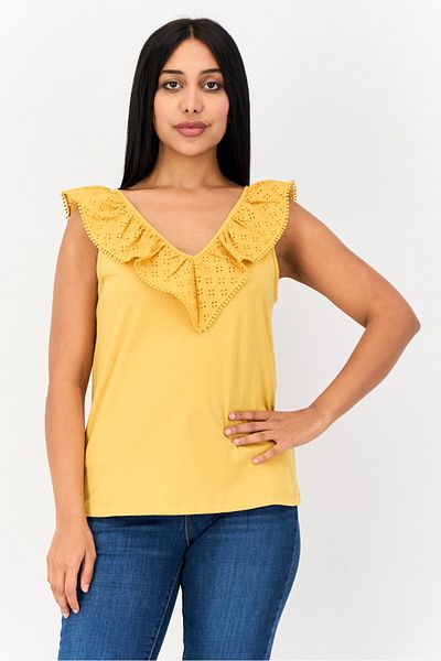 Salsa Women V Neck Sleeveless Plain Top, Mustard