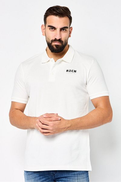 John Richmond Men Regular Fit Brand Logo Short Sleeves Polo Shirt, White