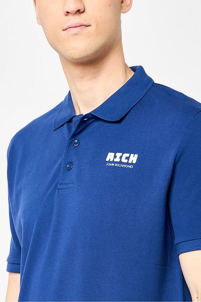 John Richmond Men Regular Fit Brand Logo Short Sleeves Polo Shirt, Navy