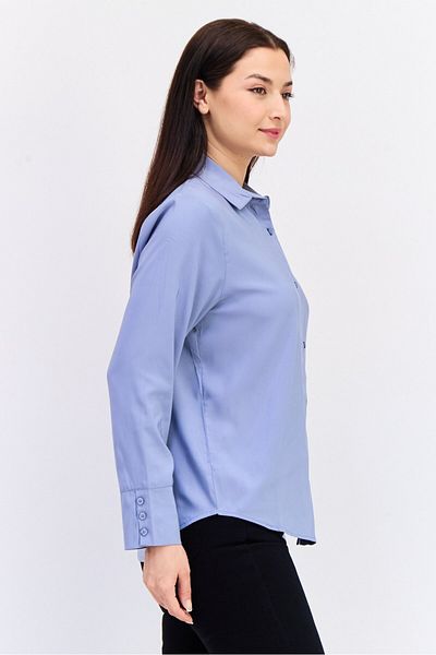 Bebe Women Spread Collar Solid Long Sleeves Blouse, Dusty Blue