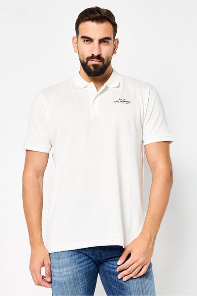 John Richmond Men Regular Fit Brand Logo Short Sleeves Polo Shirt, White