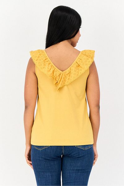 Salsa Women V Neck Sleeveless Plain Top, Mustard