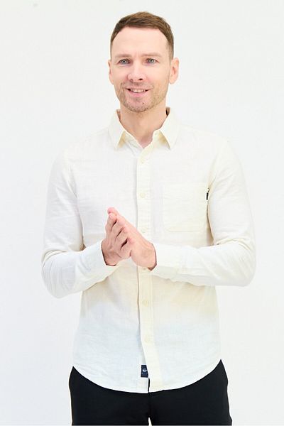 Dockers Men Slim Fit Solid Long Sleeves Casual Shirt, Off White