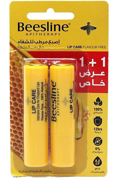 Beesline Lip Care Unscented Flavour Free Lip Balm 4 g, 2-Piece, Yellow