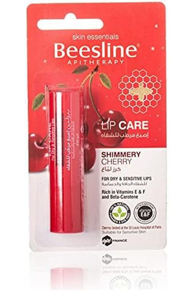 Beesline Lip Care, Shimmery Cherry for Sensitive & Dry Lips, Rich in Vitamins E & F and Beta-Caroten