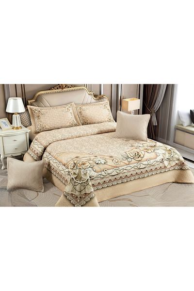 CHIRASO CHIRASO Velvet Duvet Cover Set, 5 Pieces, 230x250, Flower Print, cream brown