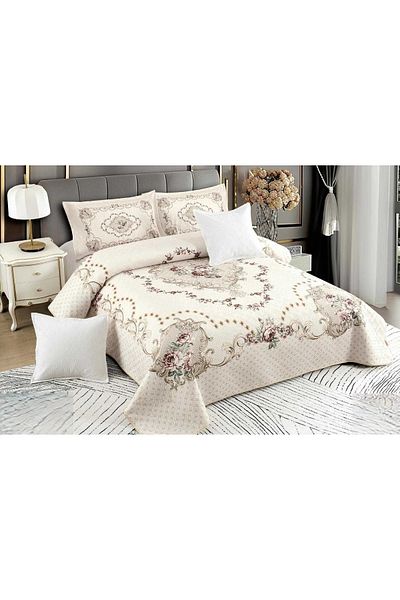 CHIRASO CHIRASO Velvet Duvet Cover Set, 5 Pieces, 230x250, Flower Print, Cream White