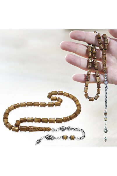 Tesbihane Ασημένια αλυσίδα 925 με φούντα, χειροποίητη τεχνολογία Imame, σκούρο καφέ ροζάριο Kuka