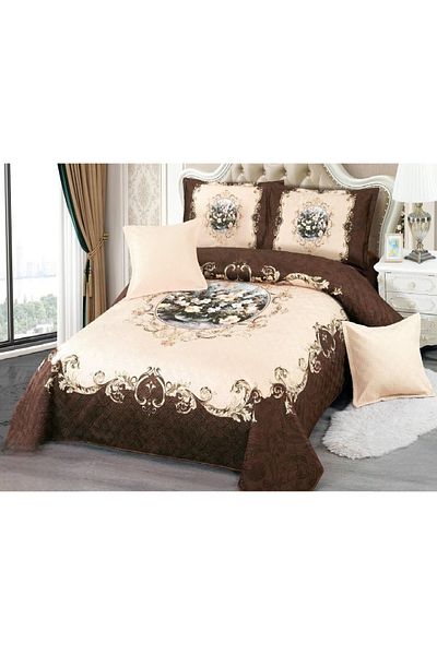 CHIRASO CHIRASO Velvet Duvet Cover Set, 5 Pieces, 230x250, Flower Print, dark brown-cream