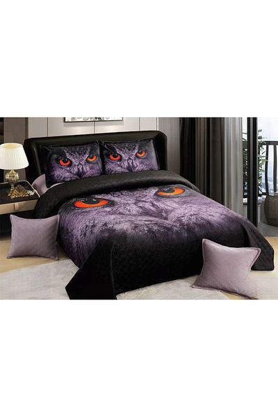 CHIRASO CHIRASO Velvet Duvet Cover Set, 5 Pieces, 230x250, Owl Print, black