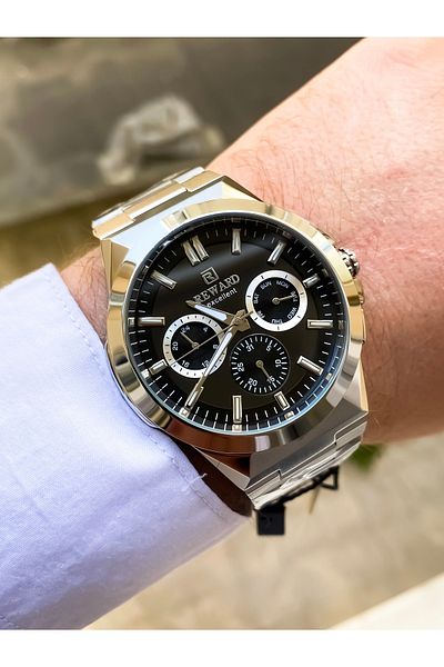 Reward Men's Wrist Watch Waterproof Silver Color Steel Cord Wristband Gift