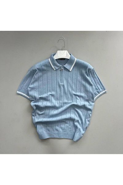 Butik Men's Zippered Polo Neck Knitted Knitwear T-Shirt