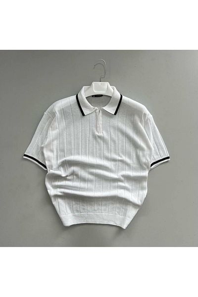 Butik Men's Zippered Polo Neck Knitted Knitwear T-Shirt