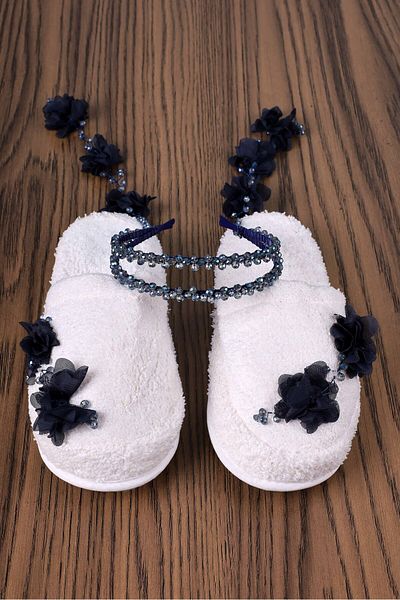 ByLohusa Navy Blue Dangling Earrings Crown and Slippers 1014