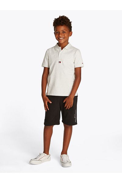 Tommy Hilfiger Boys Snow White Heather Varsity Embroidery Short Sleeve Polo T-Shirt