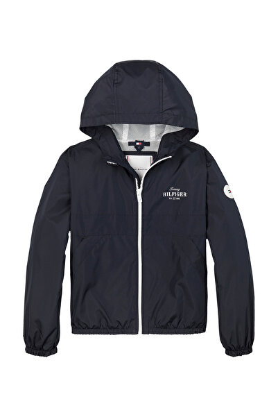 Tommy Hilfiger Girls Dark Night Navy Logo Hooded Windbreaker