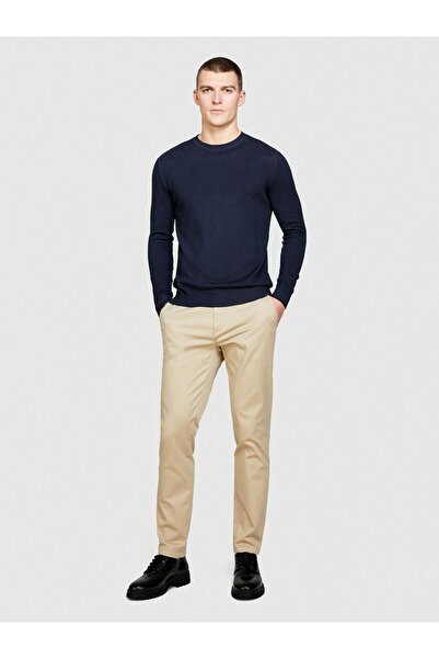 Sisley Stretch Cotton Belt Hole Slim Fit Pants Men's Beige Trousers - 324P4Aihsf021