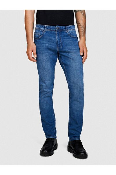 Sisley Stretch Cotton Waistband Hollowed Straight Leg Slim Fit Denim Pants Men's Black Mix Pants - 324P4Mqbse00