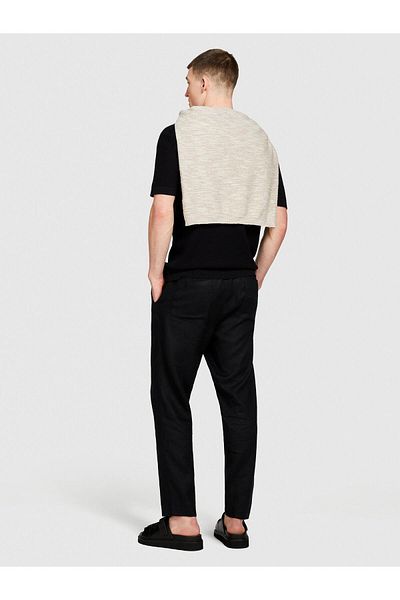 Sisley 100% Linen Waist Drawstring Slim Confort Fit Pants Men's Black Trousers - 324P4Aghsf043