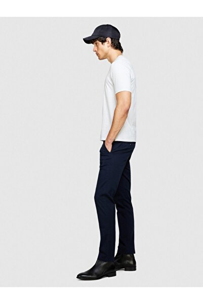 Sisley Stretch βαμβακερή ζώνη με τρύπα Slim Fit Παντελόνι Ανδρικό Navy Blue Παντελόνι - 324P4AIHSF021