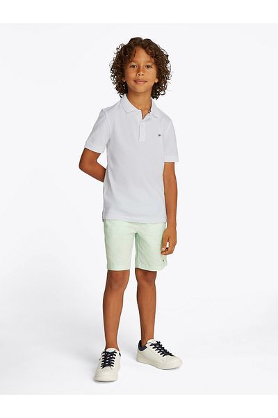Tommy Hilfiger Boys Bright White Flag Embroidery Regular Fit Short Sleeve Polo T-Shirt