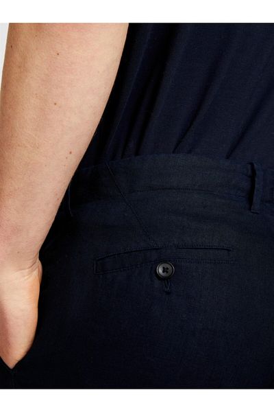 Sisley 100% Linen Slim Comfort Fit Trousers Men's Navy Blue Trousers - 324P4Aghsf049