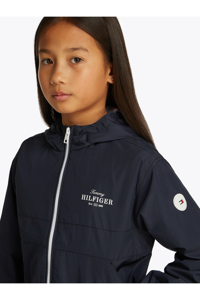 Tommy Hilfiger Girls Dark Night Navy Logo Hooded Windbreaker