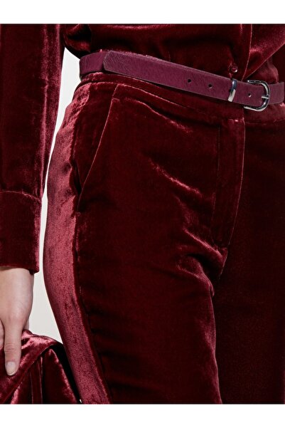 Sisley Viscose Blend Hidden Snap Closure Regular Waist Trousers Women's Red Pants - 324A41Eulf06A