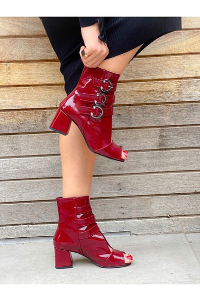 BERFONA Ellas Bordo Rugan Buckle 5 cm Heel Sandals Summer Boots