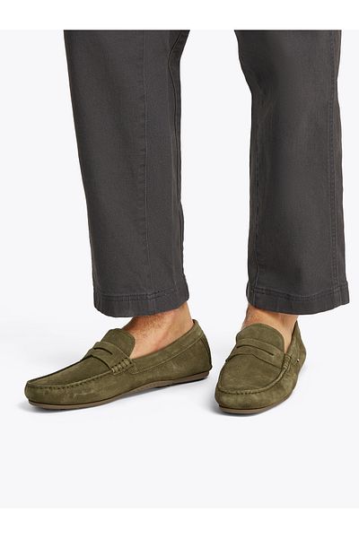 Tommy Hilfiger Men Army Green Suede Cleat Flag Driver Shoes
