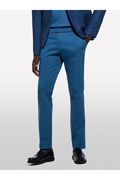 Sisley Cotton Blend Slim Fit Chino Pants Men's Petrol Blue Trousers - 324A4Aihsf021