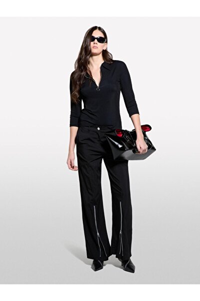 Sisley Viskoz Karışımlı Paçası Fermuarlı Düşük Bel Palazzo Pantolon Kadın Siyah Pantolon - 325p47ıclf06o