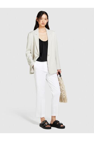 Sisley Стреч бавовняні штани з плісировкою Жіночі білі штани - 324P4IULLF02Y