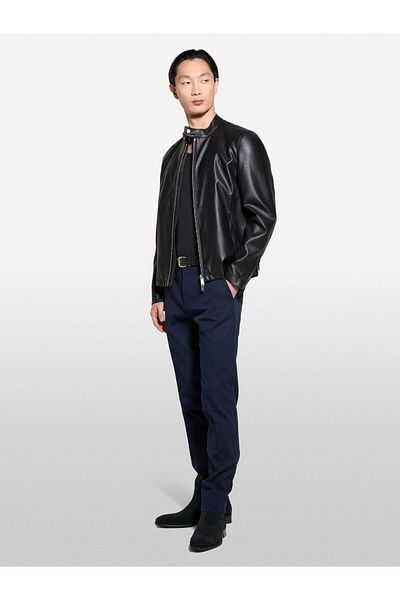 Sisley Stretch Cotton Logo Slim Fit Chino Pants Men's Navy Blue Trousers - 325P41C4Sf052