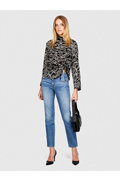 Sisley بنطلون شيبويا سليم فيت من الدنيم للنساء بنطلون أسود ميكس - 323A4WTCLE02O