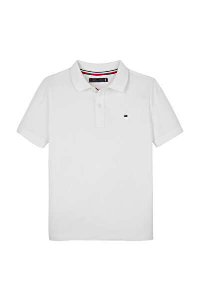 Tommy Hilfiger Boys Bright White Flag Embroidery Regular Fit Short Sleeve Polo T-Shirt