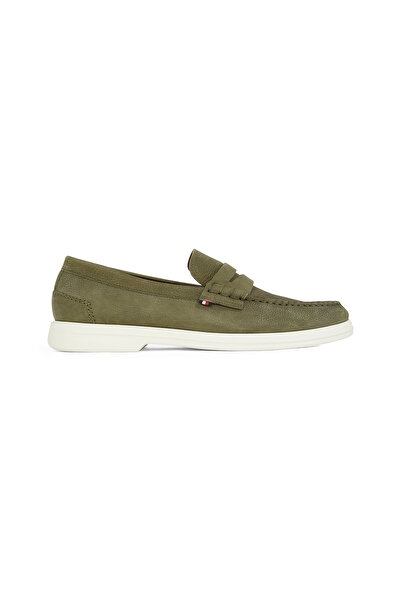 Tommy Hilfiger Men Army Green Signature Leather Loafers