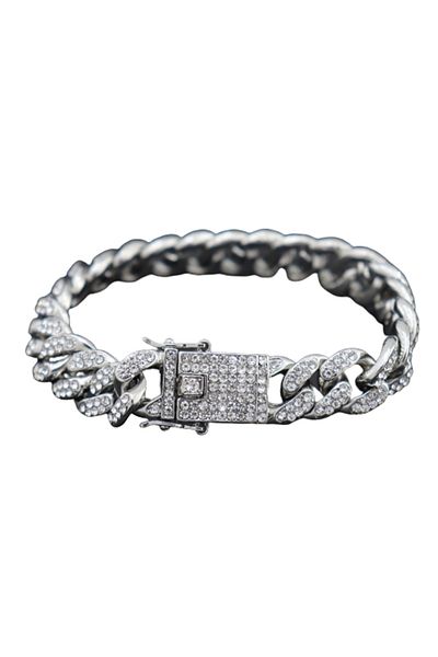 Tessero Cuban Chain Bracelet 18k gold plated, zircon stones, 13mm, silver