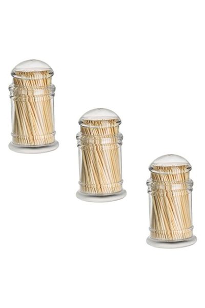 SyaMAG Toothpick Container Set, Bamboo, 3 Pieces, Transparent Lids