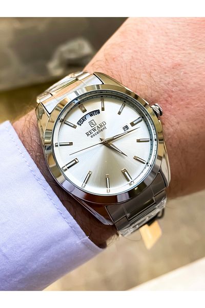 Reward Men's Wrist Watch Waterproof Silver Color Bracelet Gift