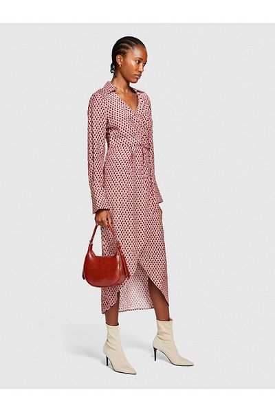 Sisley 100% Viscose Patterned Shirt V-Neck Wrap Dress Women Black Dress - 323A4Utslv049