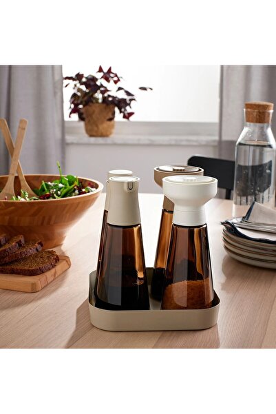 IKEA KALİTELİ 5 Parça Baharat Değirmeni Yağdanlık Seti İkea 2'li Baharat Öğütücü + Tepsi + 2'li Yağlık