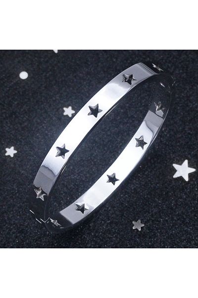 Tessero Fixed bangle bracelet, star-shaped cutout, stainless steel, 18K gold plated, silver