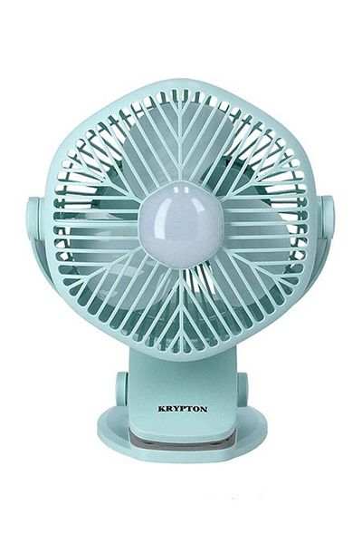 KRYPTON Rechargeable Mini Fan With Hi Power Led Light, Lithium Battery, Usb Charging, Light Green