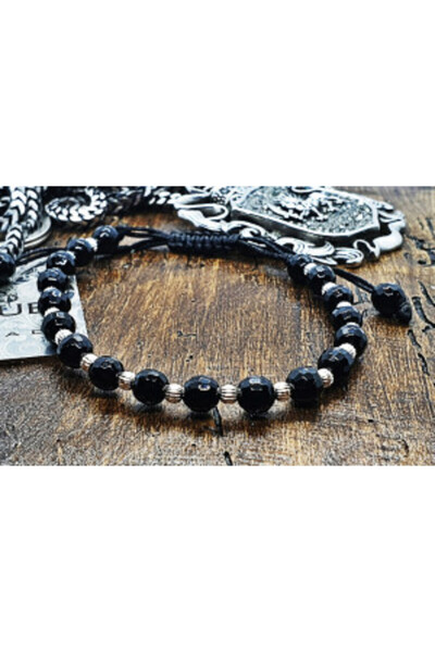 byRetroChique Bratara byRetroChique onix fatetat si bilute argint