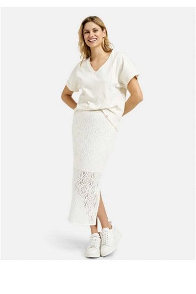 SERBA Women's Skirt with Slit on the Sides, Jersey Lining Inside, Lace, Elastic Band at the Waist