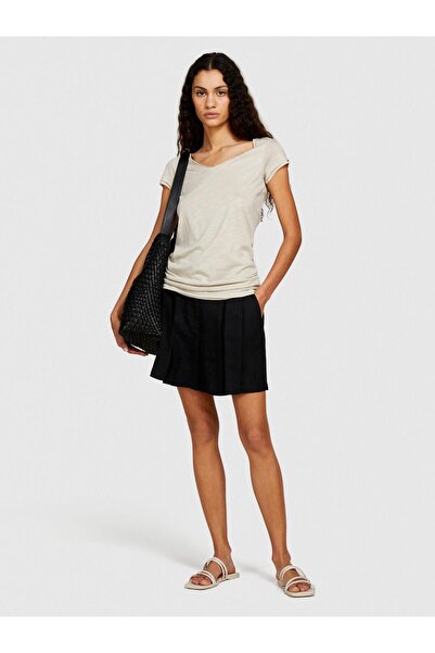 Sisley Γυναικείο μπλουζάκι με λαιμόκοψη σε σχήμα V από βαμβακερό μείγμα - 324P3TNHL400E