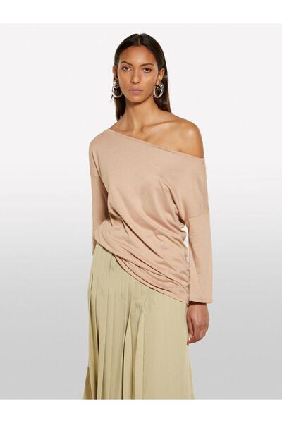 Sisley Modal Blend Boat Neck Regular Fit T-Shirt Women's Milk Coffee T-Shirt - 325P3Qu4L12Ee