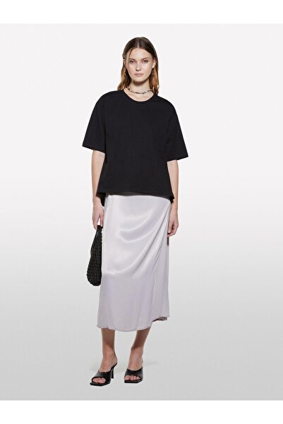 Sisley 100% Cotton Back Lace-Up Crew Neck Regular Fit T-Shirt Women's Black T-Shirt - 325P3F1Ql107K